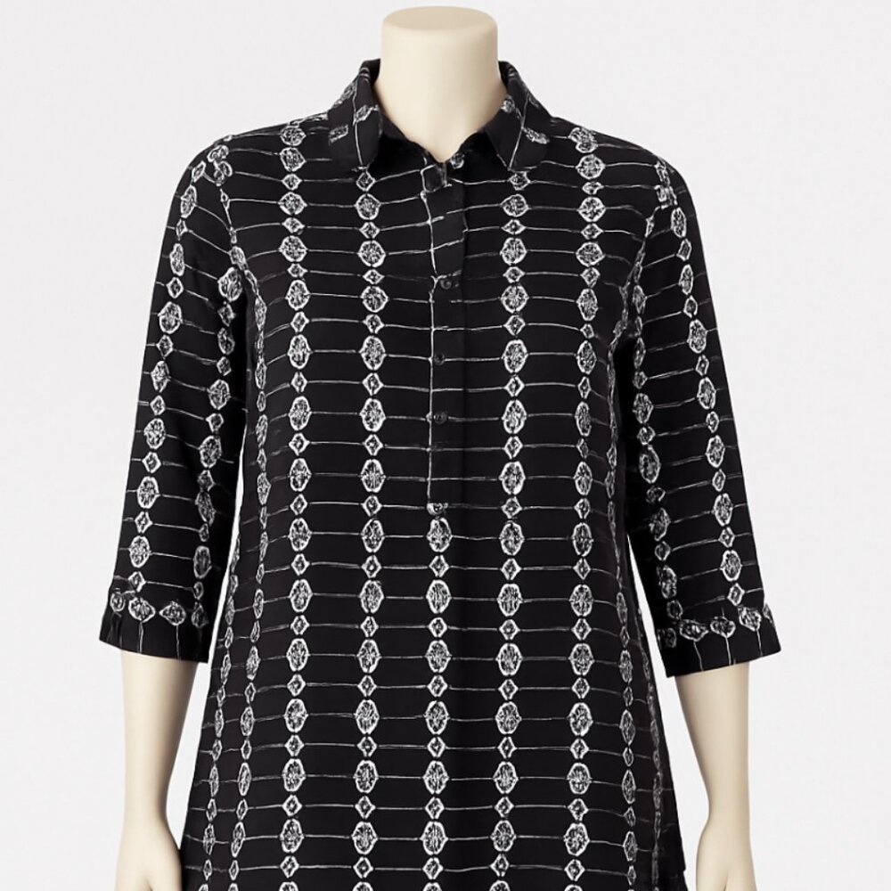 Samuel Dong Shirt Womens Medium Blackโ White Embroidered Open Tunic Lagenlook